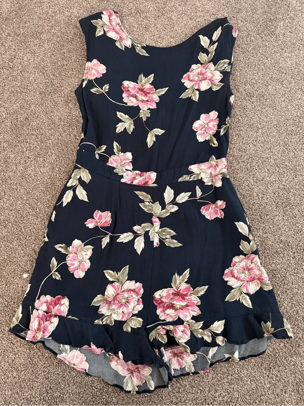 cupcakes & cashmere Navy Floral Sleeveless Romper with Pink Blooms